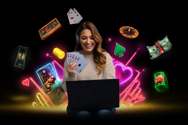 A glowing roulette wheel with cascading chips, symbolizing the engaging live and instant-win games available on JL56.